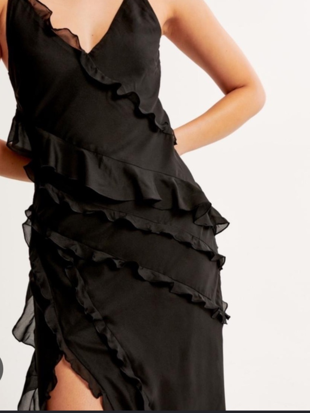 Abercrombie & Fitch Black Ruffle-Trim V-Neck Maxi Dress